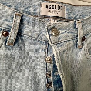 Agolde Light Blue Distressed Straight Button-fly Jeans